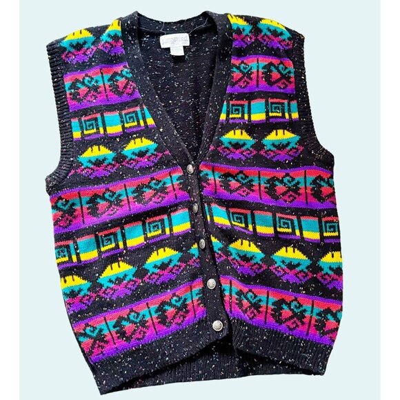Vintage JUSTINE TODD Southwest Inspired Sweater Vest 80s 90s Size Large - Picture 1 of 8